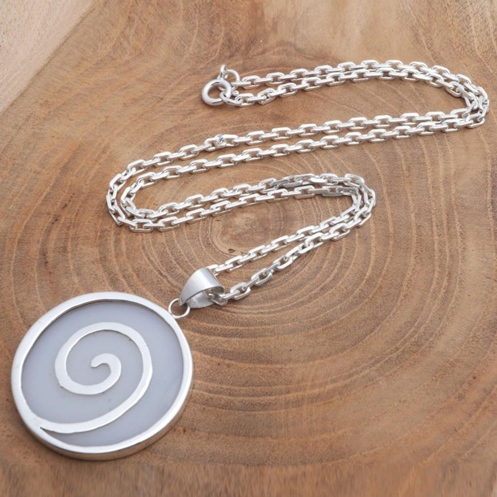 Sterling Silver and Resin Swirl Pendant Necklace from Bali 'Misty Swirl'