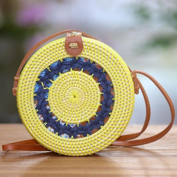 Alternate image for Yellow Bamboo and Ate Grass Woven Round Shoulder Bag Sunny State