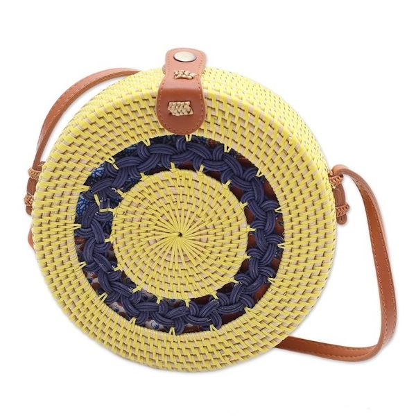 Alternate image for Yellow Bamboo and Ate Grass Woven Round Shoulder Bag Sunny State