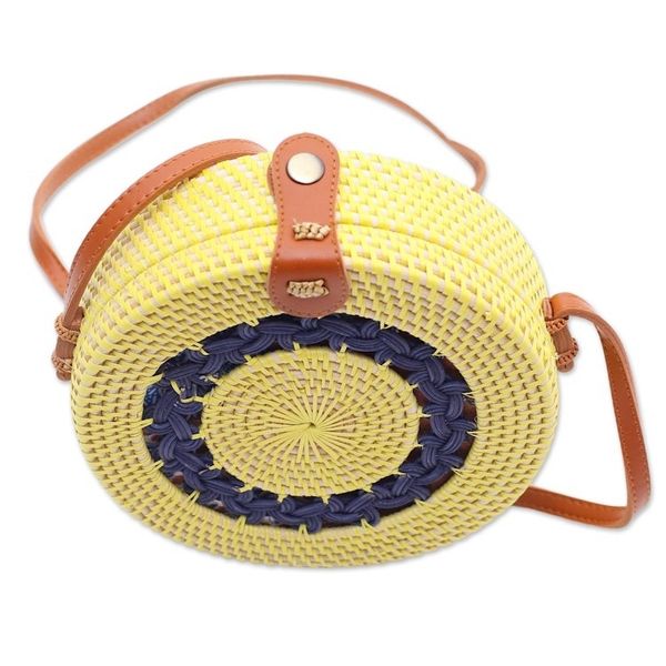 Alternate image for Yellow Bamboo and Ate Grass Woven Round Shoulder Bag Sunny State