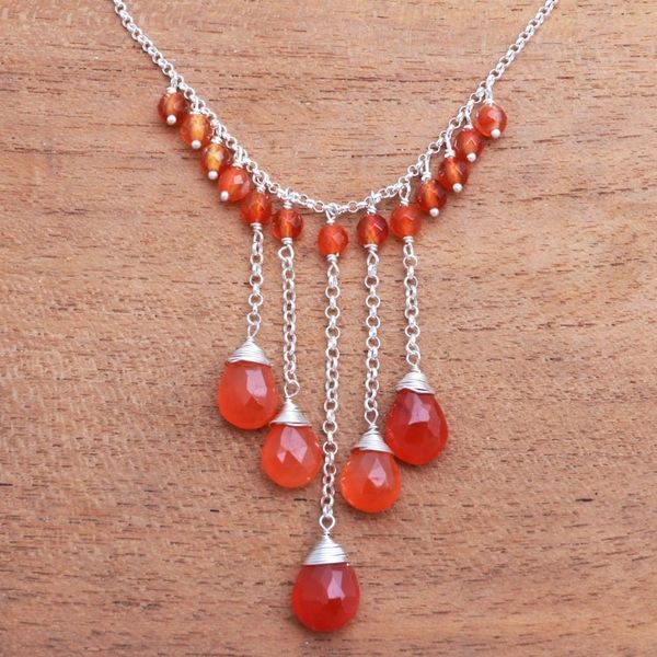 Alternate image for Carnelian Waterfall Necklace Crafted in Bali Sunset Cascade