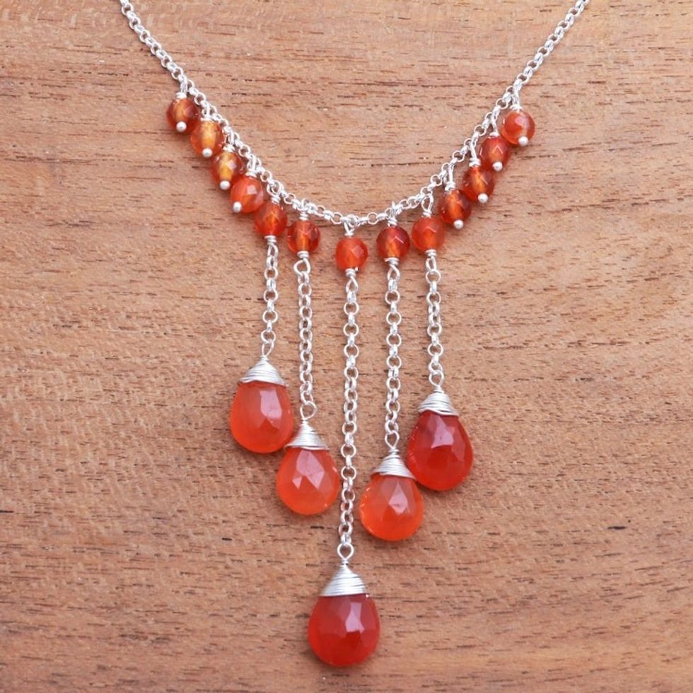 Carnelian Waterfall Necklace Crafted in Bali 'Sunset Cascade'