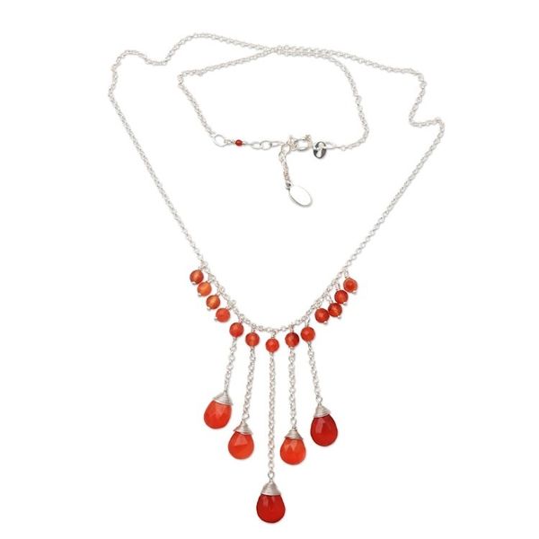 Alternate image for Carnelian Waterfall Necklace Crafted in Bali Sunset Cascade