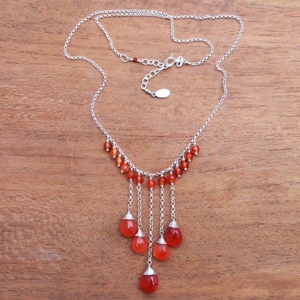 Alternate image for Carnelian Waterfall Necklace Crafted in Bali Sunset Cascade