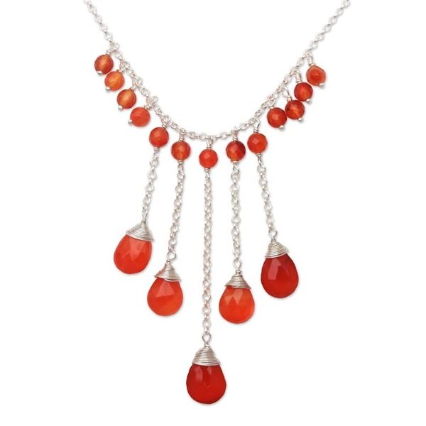 Alternate image for Carnelian Waterfall Necklace Crafted in Bali Sunset Cascade