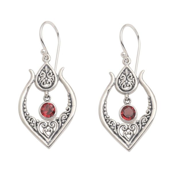 Alternate image for Balinese Garnet and Sterling Silver Dangle Earrings Red Flash
