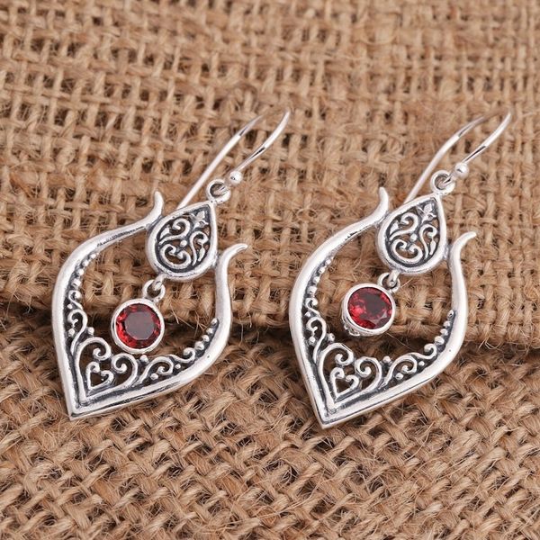 Alternate image for Balinese Garnet and Sterling Silver Dangle Earrings Red Flash