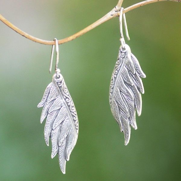 Alternate image for Sterling Silver Wing Dangle Earrings Crafted in Bali Artisanal Wings