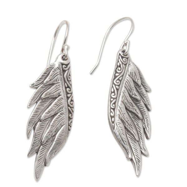 Alternate image for Sterling Silver Wing Dangle Earrings Crafted in Bali Artisanal Wings