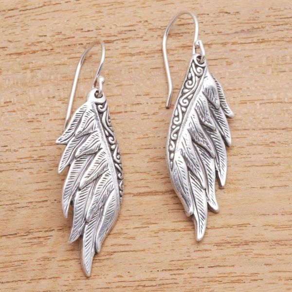 Alternate image for Sterling Silver Wing Dangle Earrings Crafted in Bali Artisanal Wings