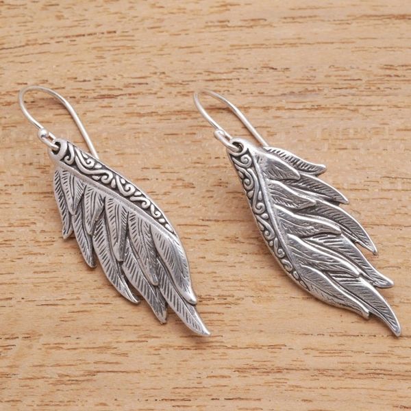 Alternate image for Sterling Silver Wing Dangle Earrings Crafted in Bali Artisanal Wings
