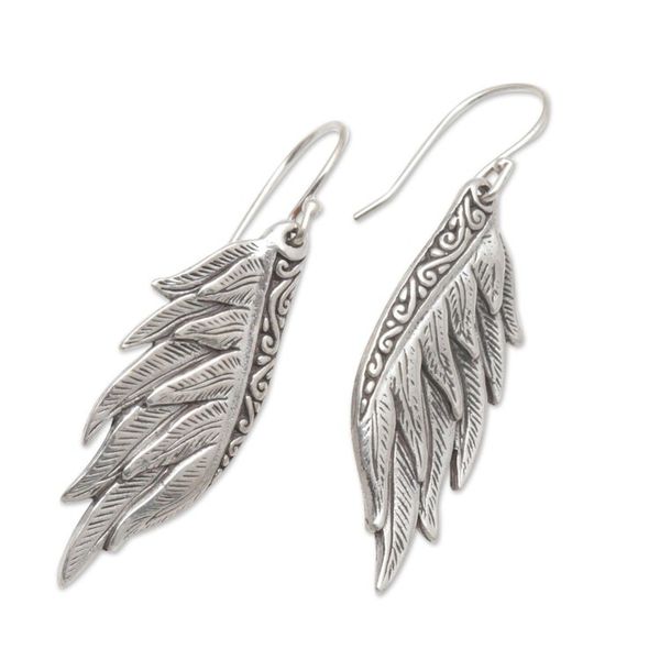 Alternate image for Sterling Silver Wing Dangle Earrings Crafted in Bali Artisanal Wings