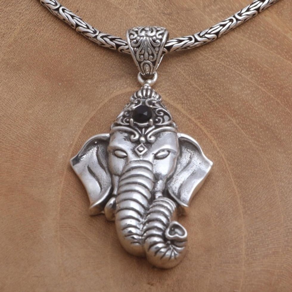 Ganesha Themed Pendant Necklace with Onyx 'Ganesha's Crown'
