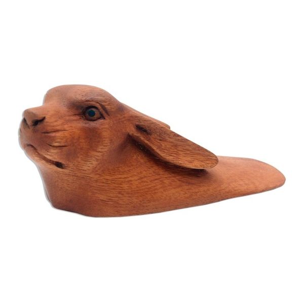 Alternate image for Hand Carved Wood Rabbit Doorstop from Bali Rabbit Head
