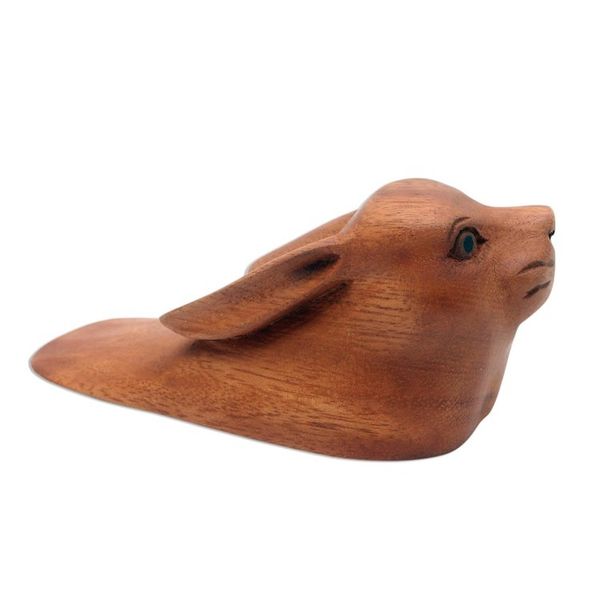 Alternate image for Hand Carved Wood Rabbit Doorstop from Bali Rabbit Head
