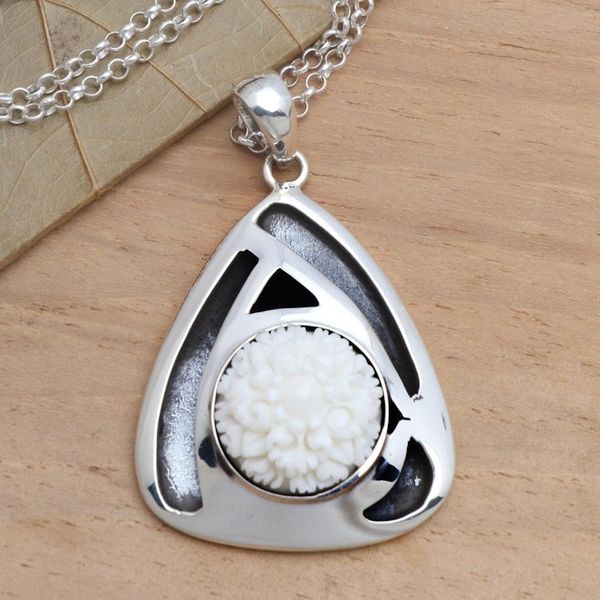 Alternate image for Modern Balinese Silver Flower Necklace Ruffled Carnation