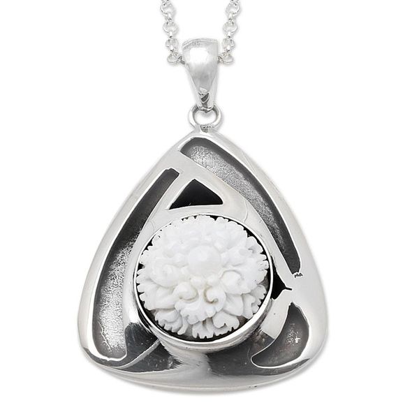 Alternate image for Modern Balinese Silver Flower Necklace Ruffled Carnation
