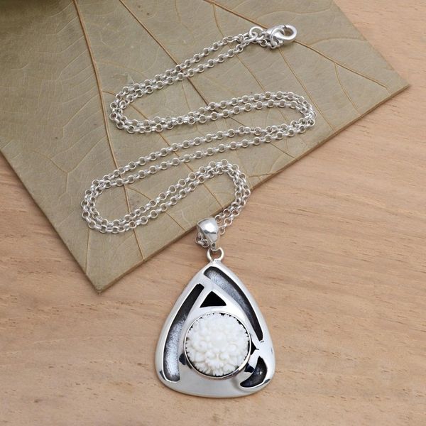 Alternate image for Modern Balinese Silver Flower Necklace Ruffled Carnation