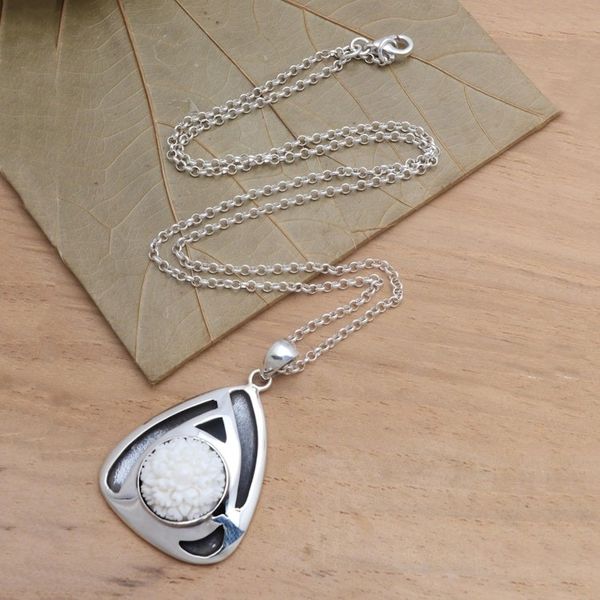Alternate image for Modern Balinese Silver Flower Necklace Ruffled Carnation