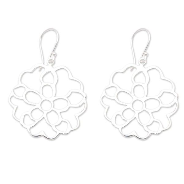 Alternate image for Rose Flower Sterling Silver Dangle Earrings from Bali Rosy Beauty
