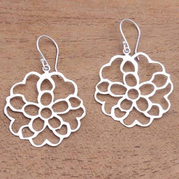 Alternate image for Rose Flower Sterling Silver Dangle Earrings from Bali Rosy Beauty
