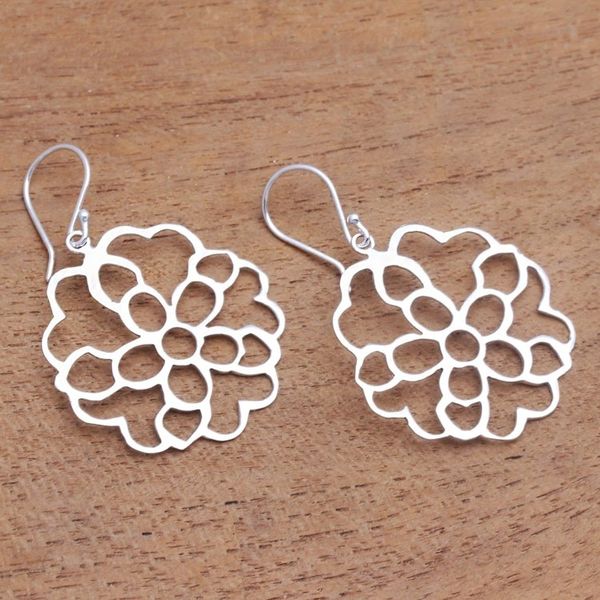 Alternate image for Rose Flower Sterling Silver Dangle Earrings from Bali Rosy Beauty