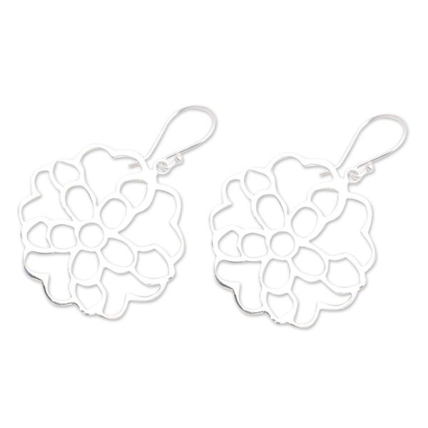 Alternate image for Rose Flower Sterling Silver Dangle Earrings from Bali Rosy Beauty