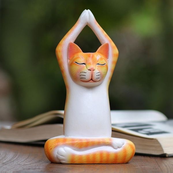Alternate image for Orange Suar Wood Asana Pose Yoga Cat Sculpture from Bali Toward the Sky Orange Yoga Cat