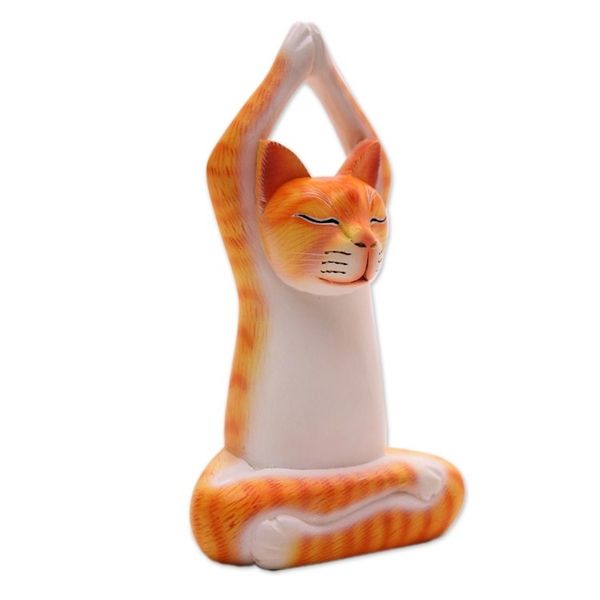 Alternate image for Orange Suar Wood Asana Pose Yoga Cat Sculpture from Bali Toward the Sky Orange Yoga Cat