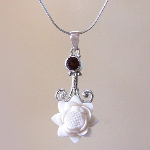 Alternate image for Floral Garnet Pendant Necklace from Bali Glittering Padma