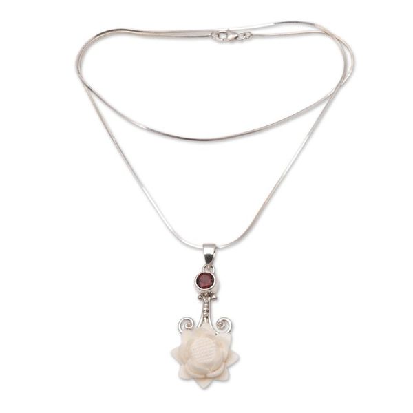 Alternate image for Floral Garnet Pendant Necklace from Bali Glittering Padma