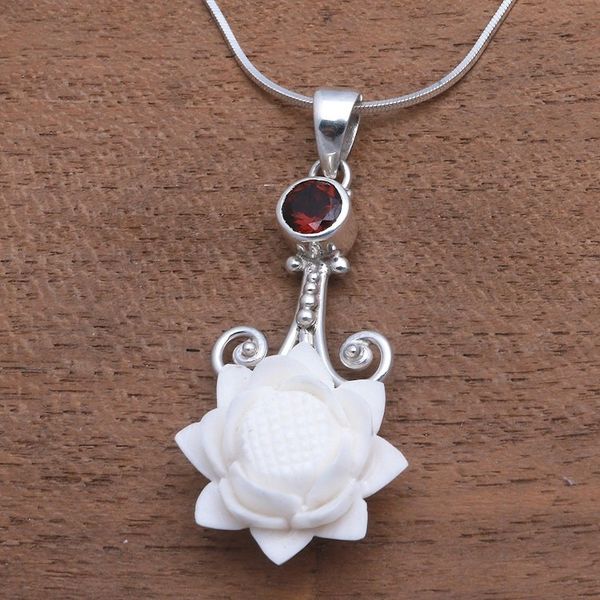 Alternate image for Floral Garnet Pendant Necklace from Bali Glittering Padma