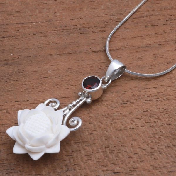 Alternate image for Floral Garnet Pendant Necklace from Bali Glittering Padma