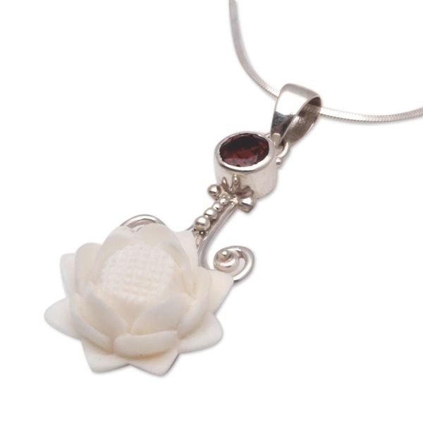 Alternate image for Floral Garnet Pendant Necklace from Bali Glittering Padma