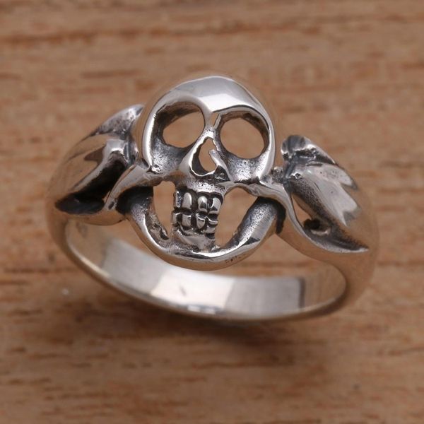 Alternate image for Mens Sterling Silver Skull Ring Crafted in Bali Gentlemans Skull