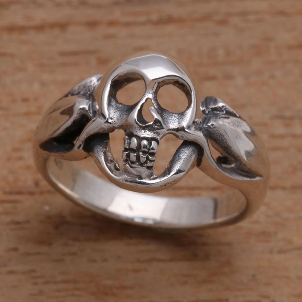 Men's Sterling Silver Skull Ring Crafted in Bali 'Gentleman's Skull'