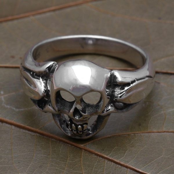 Alternate image for Mens Sterling Silver Skull Ring Crafted in Bali Gentlemans Skull