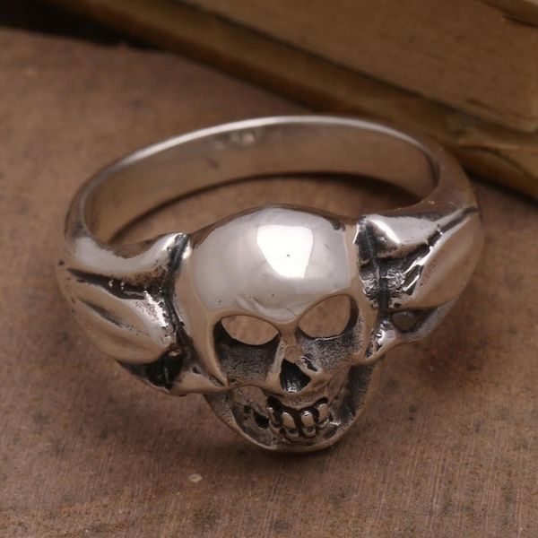 Alternate image for Mens Sterling Silver Skull Ring Crafted in Bali Gentlemans Skull
