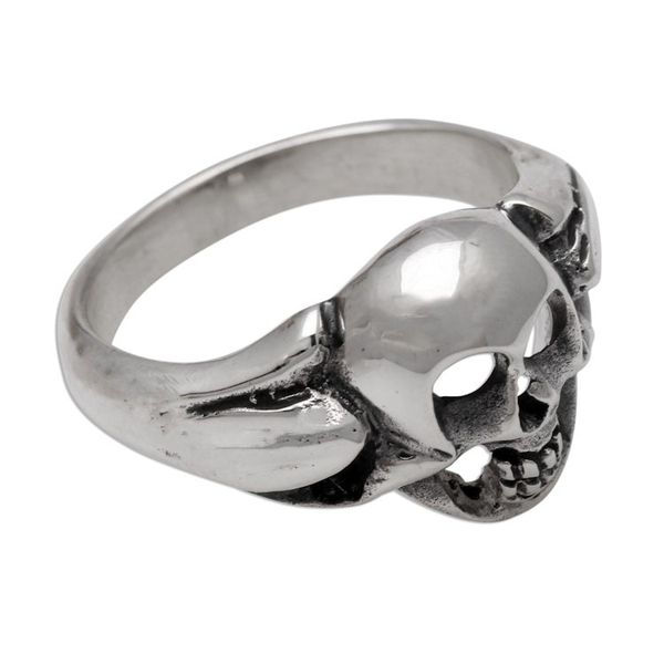 Alternate image for Mens Sterling Silver Skull Ring Crafted in Bali Gentlemans Skull
