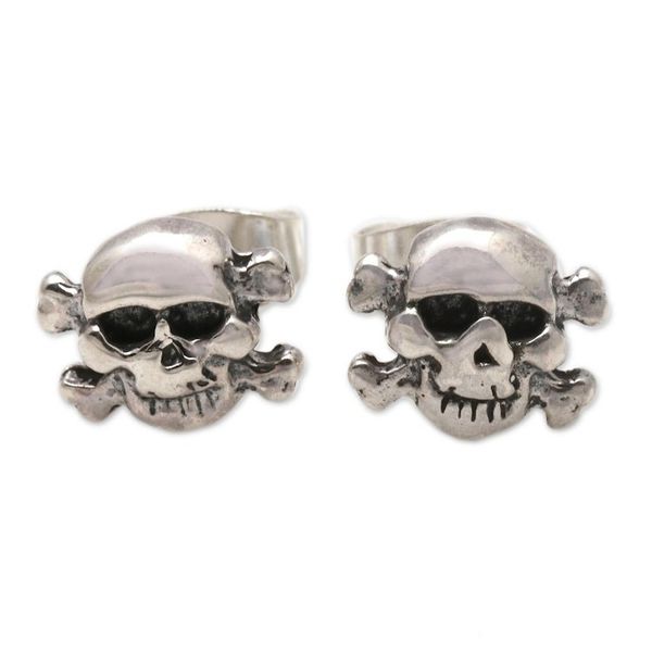 Alternate image for Skull and Crossbones Sterling Silver Stud Earrings from Bali Skull and Crossbones