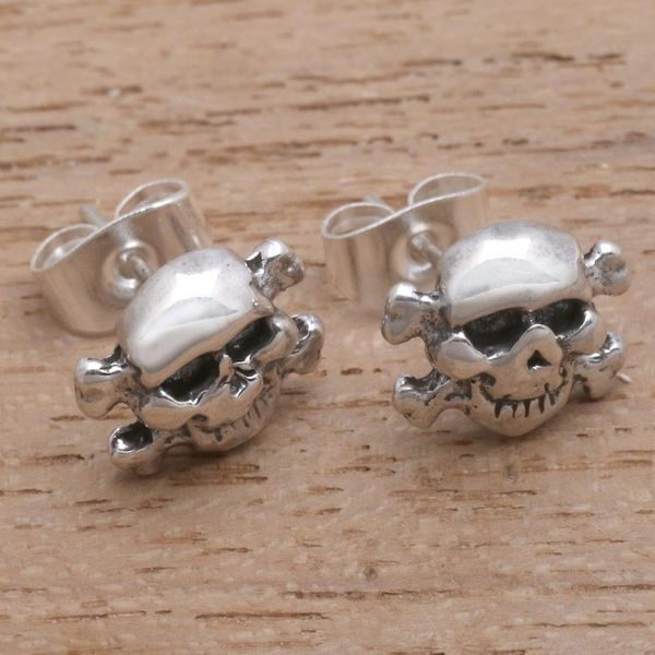 Alternate image for Skull and Crossbones Sterling Silver Stud Earrings from Bali Skull and Crossbones