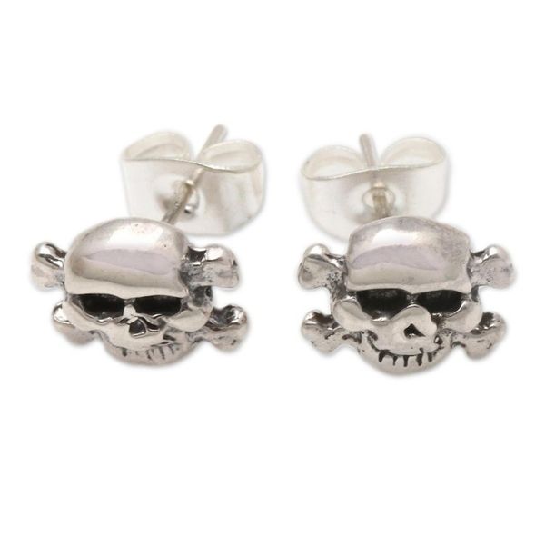 Alternate image for Skull and Crossbones Sterling Silver Stud Earrings from Bali Skull and Crossbones