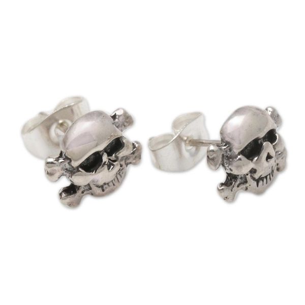 Alternate image for Skull and Crossbones Sterling Silver Stud Earrings from Bali Skull and Crossbones