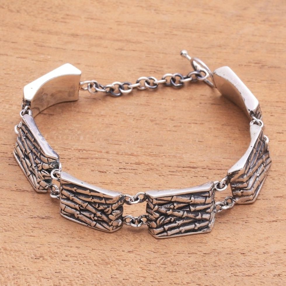 Bamboo Pattern Sterling Silver Link Bracelet from Bali 'Bamboo Palace'
