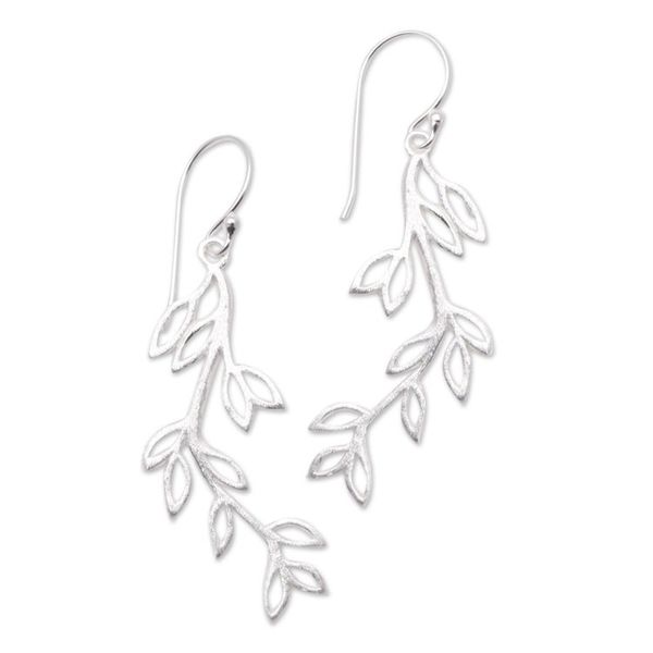 Alternate image for Leaf-Themed Sterling Silver Dangle Earrings from Bali Cute Leaves