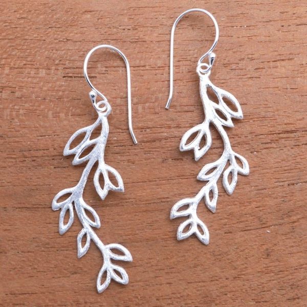 Alternate image for Leaf-Themed Sterling Silver Dangle Earrings from Bali Cute Leaves