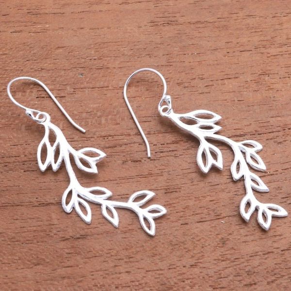 Alternate image for Leaf-Themed Sterling Silver Dangle Earrings from Bali Cute Leaves