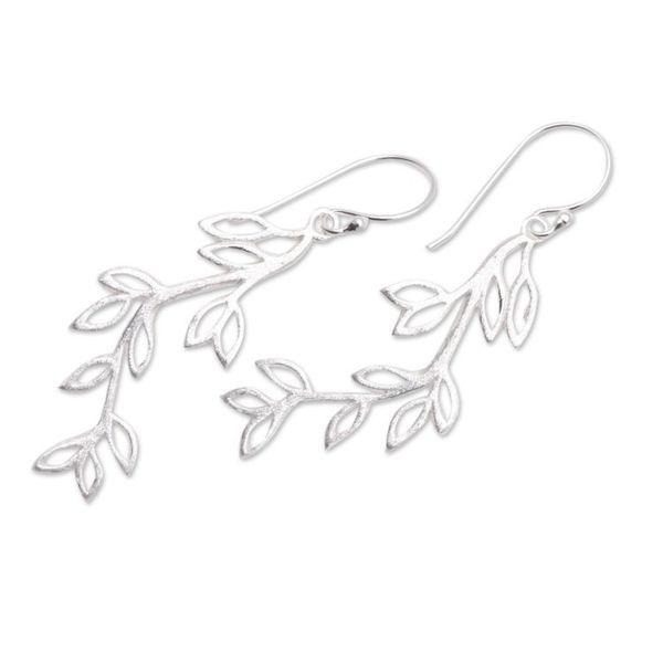 Alternate image for Leaf-Themed Sterling Silver Dangle Earrings from Bali Cute Leaves