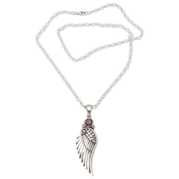 Alternate image for Wing-Themed Garnet Pendant Necklace from Bali One Wing