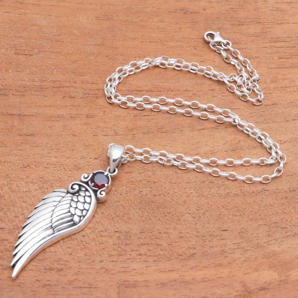 Alternate image for Wing-Themed Garnet Pendant Necklace from Bali One Wing